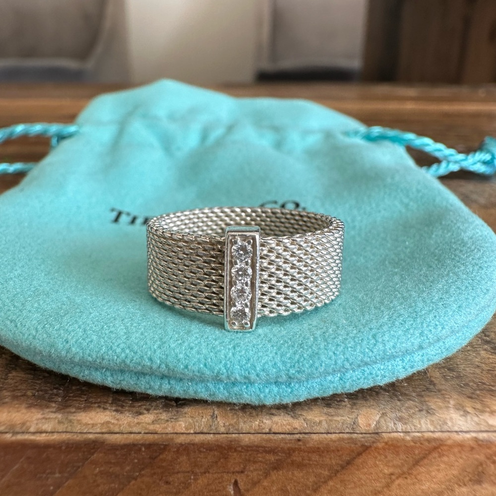 Tiffany & Co. Mesh Ring with 4 Diamonds Size 6